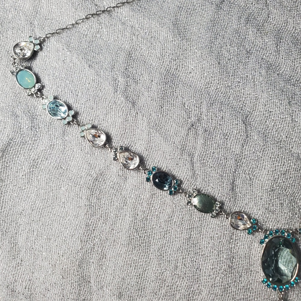 Swarovski Crystal Nocturne Long‎ Green Blue Clear Stones Silver Tone Swan Logo - Picture 5 of 11
